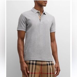 Burberry Gray Polo Shirt with Check Collar